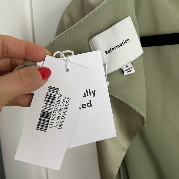 Reformation Niamh Cap Sleeve Silk Open Back Maxi Dress Gown Green NEW with tags - Picture 5 of 7